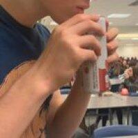 my friend in january taste testing the new sparkling water flavor our school was selling
