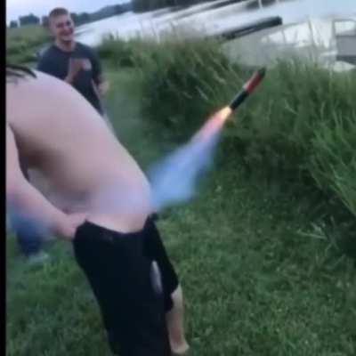 Guy tried to launch a rocket from his butt!