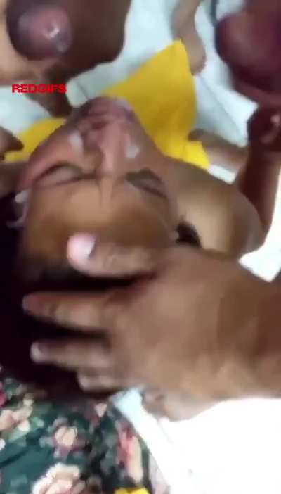 4 men cum on my face