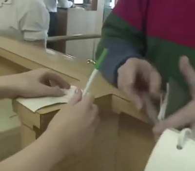 People in 1993 react to credit cards being accepted at a Burger King.