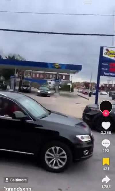 Cop crashes his car trying to run someone over for refusing to answer questions.