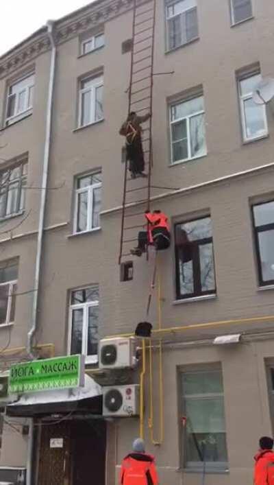 One at a time on the ladder please.