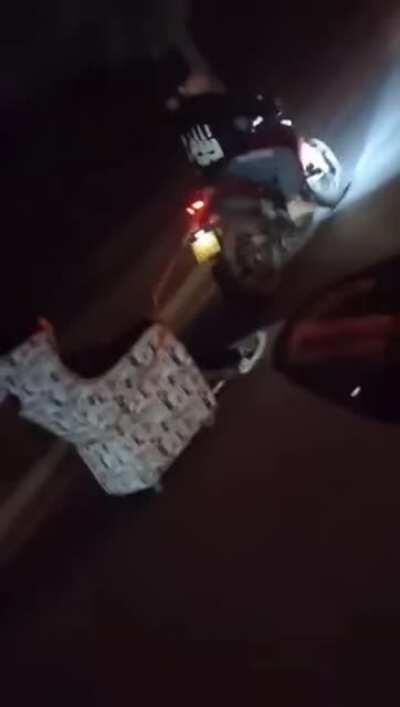 He had a face-off with the road.......