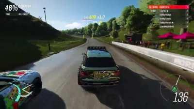 Sending my ramming friend off the track with a quick brake check