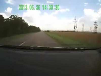 (from 0:35) 1st person rollover accident. Damn. How much flips did he do?