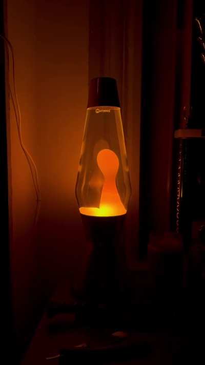 My Mathmos violet turquoise, and yellow orange