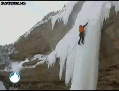 WCGW climbing an ice wall