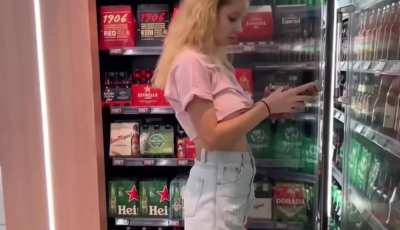 Shopping braless in a crop top