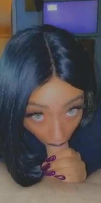 Lovely black babe sucking my cock