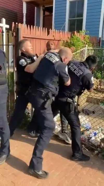 Washington D.C., August 8th, 2021: An unarmed Black man is held down by two officers while he is repeatedly punched in the face by a third officer.