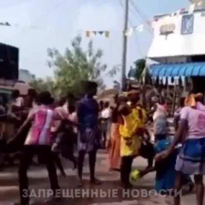 Ceremonial dance interrupted.