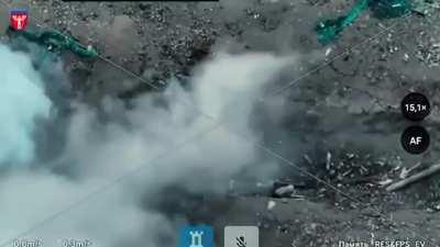 Russian tries to push an unexploded Ukrainian drone away from his dugout with catastrophic consequences.