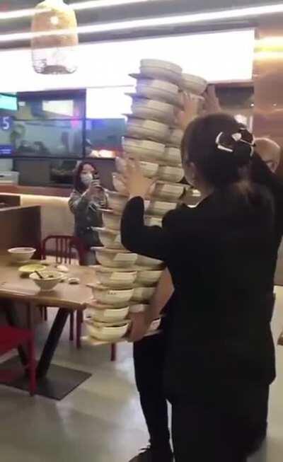 WCGW Balancing bowls of noodles stacked higher than you