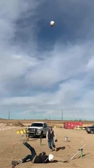 That plastic hard hat probably hurt.