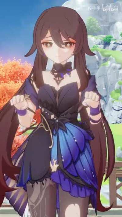 Hu Tao sad cat dance - Zhongli making her wear Keqing Opulent Splendor costume version x DDD