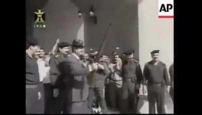 Saddam Hussein shooting at anything Simga Male 👑🇮🇶