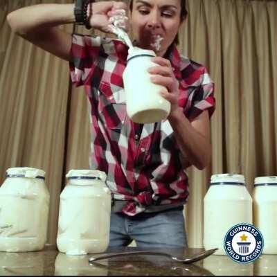 This woman holds the world record for being able to eat the most mayonnaise the quickest
