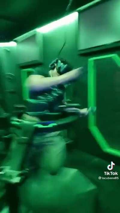 These guys are fully immersed in their virtual reality experience