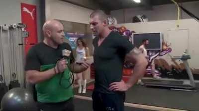 Guy in the back didn't realize the treadmill was turned on