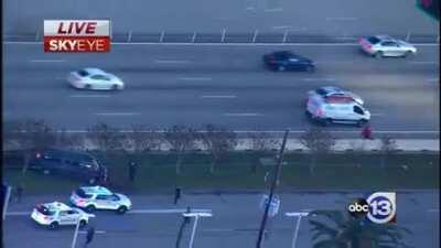 the hungry tow trucks wait their turn as the cruisers block the carcass