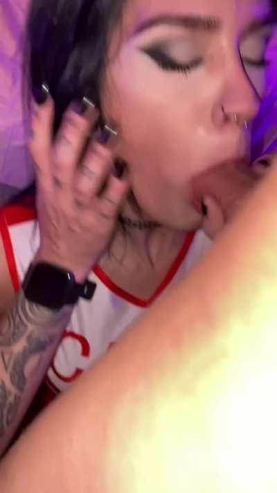 Two goth cheerleaders suck my cock