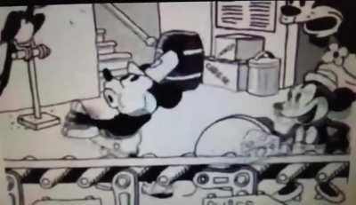 Mickey is making cheese..