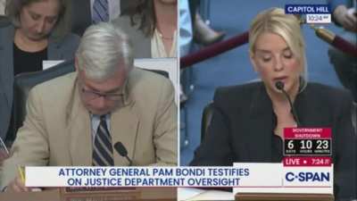 Pam Bondi has no response when asked whether the FBI has pictures of Trump from Epstein’s safe