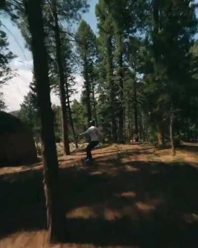 Mountainboarding through the trees kind of felt like snowboarding through trees