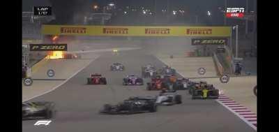 Grosjean Crash. At least he is ok.