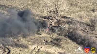 Artillery impacts against Russian tanks, directed by Ukraine 92nd Mechanized Brigade and 112th Territorial Defense Brigade. No date/location said.