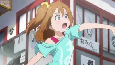 Honoka is trying to sneak around