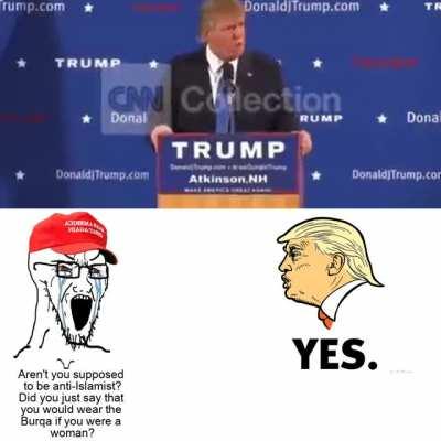 Sheikh Trump Al-Amreki recently made some MAGAtards seethe and cope by saying how he gets along well with the Islamic fundamentalists in Afghanistan. (OC)