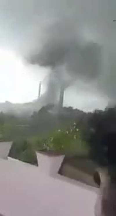 A tornado spawned by Cyclone Yaas hitting a town in Bangladesh