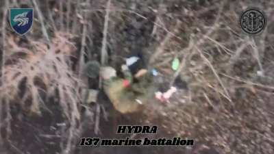 Two Russian soldiers kill themselves after hit with Ukrainian drone dropped grenades. Near Kurakhove, December 2024