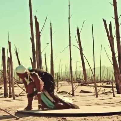 Ballerina Kitty Phetla performing a rain dance in the middle of the nearly empty Theewaterskloof Dam in South Africa in 2017.