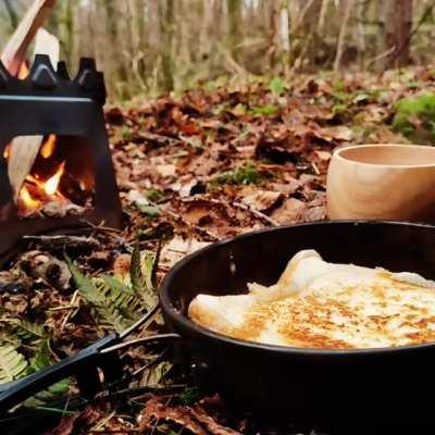 Just the sounds of a crackling fire with some grilled cheese and coffee.