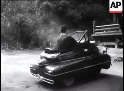 A Bhuddist Monk in Japan built a small car out of aircraft parts and a motorcycle engine in 1954.
