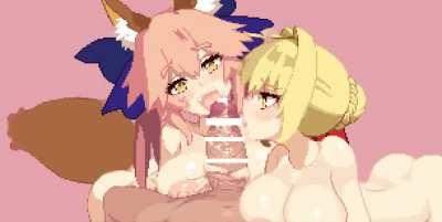 Tamamo and Nero cock worship