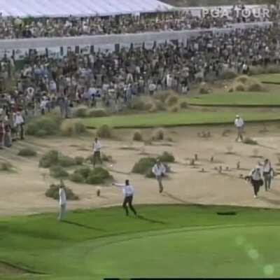 Throwback to that one afternoon in 1997, on the 16th hole at TPC Scottsdale, when 21 year old Tiger Woods brought down the house