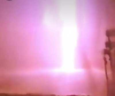 This absolute unit of lightning strike caught on a farm security cam during the floods