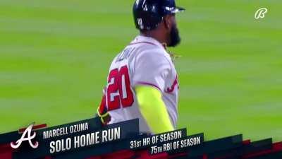 [Highlight] [Highlight] Marcell Ozuna hits a homer 443 feet to give the Braves a 3-run lead over the Rockies.