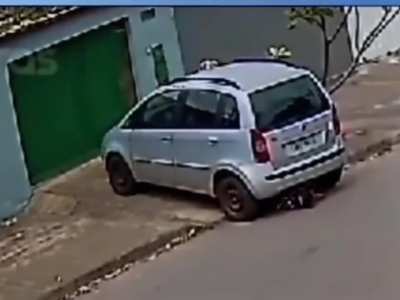 Marido distraído passa por cima da esposa com o carro