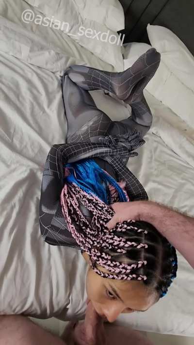 Asian spidergirl loves sucking white cock🕷️