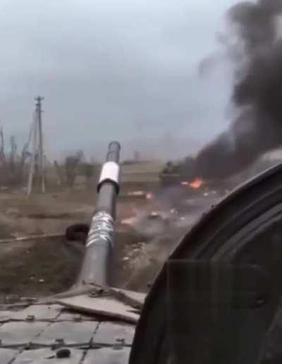 Ru pov Russian tanker watches a T-80BV explode in front of him while on the move