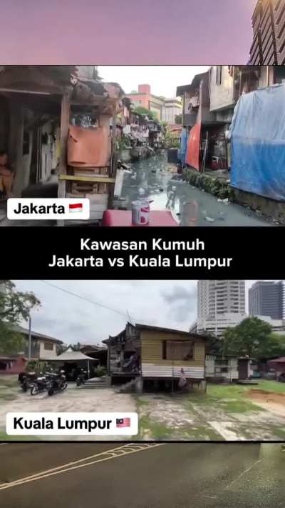 Slums, Jakarta 🤢🤮. Slums, Kuala Lumpur 😍🥰