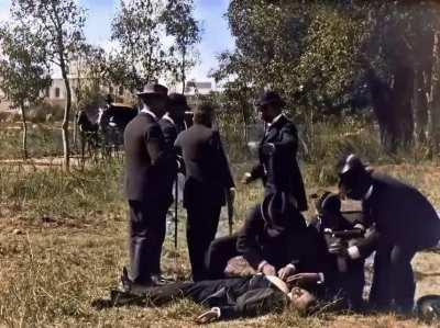 Pistol duel - 1896 - by The Lumière brothers (colorised)