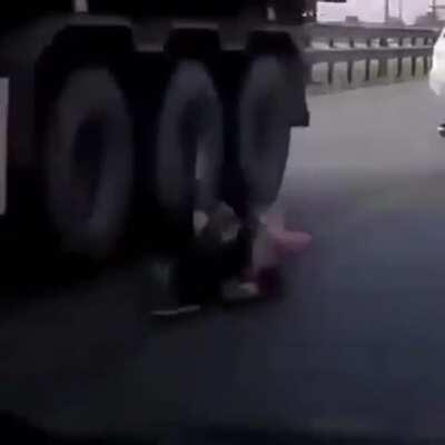 Mom, child and one truck