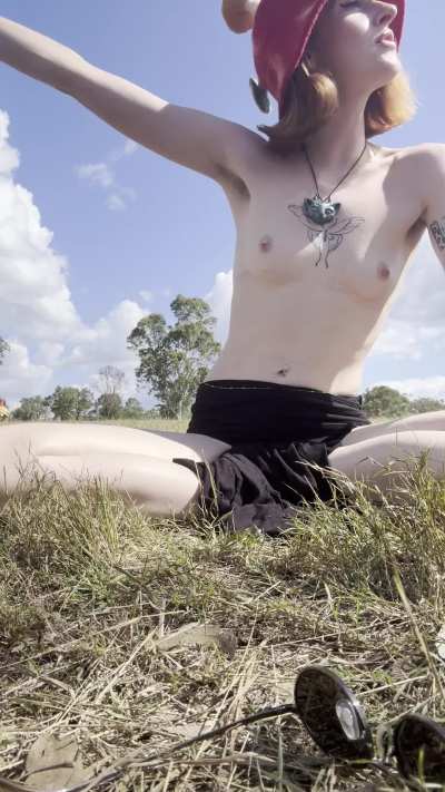 I love it when people come and chat while I stretch in topless