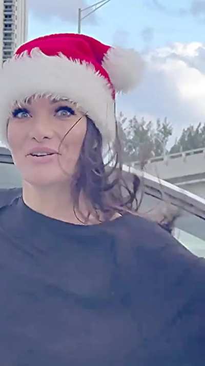 Christmas Themed Wearing A Santa Hat - Both Tits Pokies (Also With Brightening And Sharpening To Show The Pokies Better)