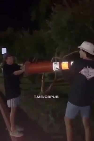 Firing fireworks from traffic cone